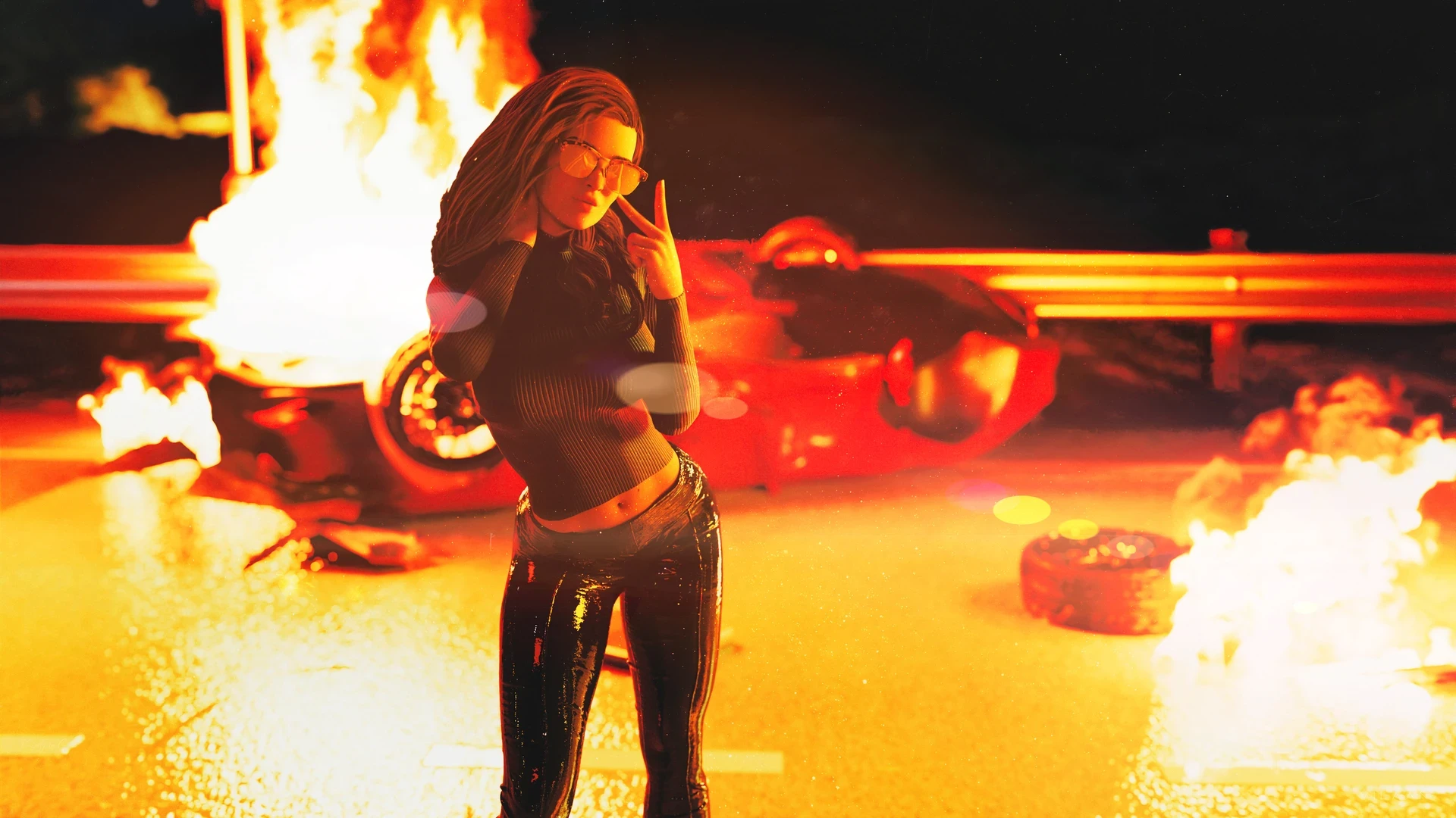 Car accident, flames, explosion, girl, lady, selfie, pick me, highway, traffic